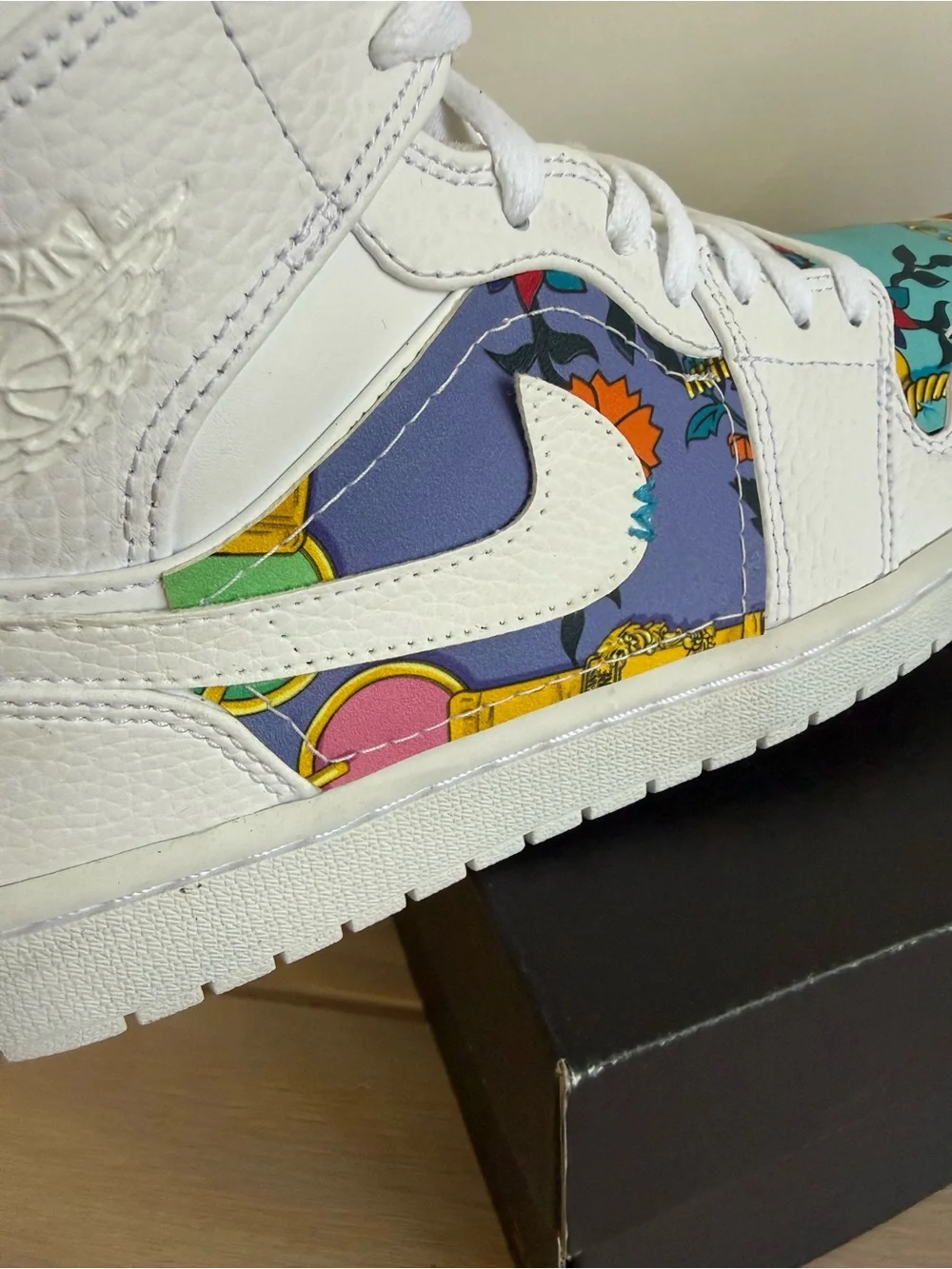 Jordan Men’s Athletic High-Tops White with Pink, Teal, Yellow & Gold Accents